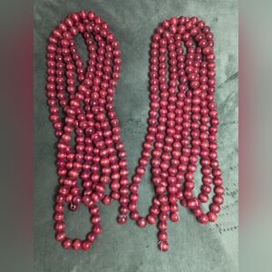2 Cranberry Red Wooden Bead Country Christmas Decor Tree Garlands 112"  Strands